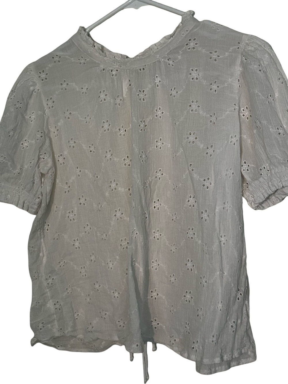 Free People white Eyelet Short Puff Sleeve Top
